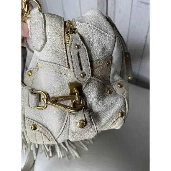 Prada Taupe Gold Leather Antik Cervo Fringe Large Bowler Bag Top Handle - Picture 8 of 16